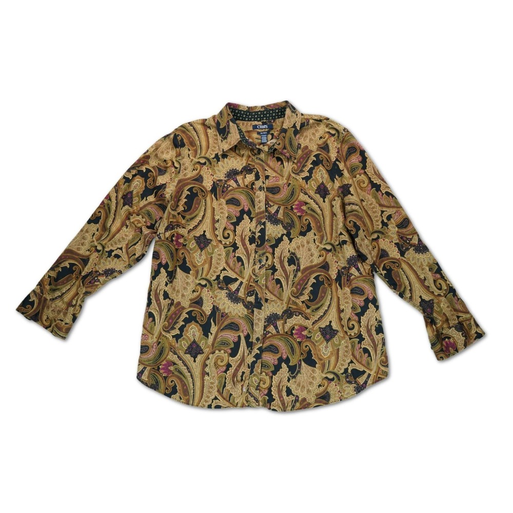 Chaps Women's Paisley Shirt‎ Button Up Size 1X Paisley Pattern Long Sleeve